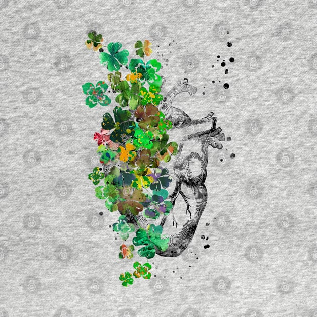 Heart anatomy, heart with four-leaf clovers by RosaliArt